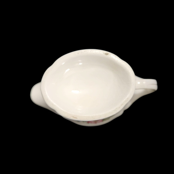 Vintage Floral Gravy Boat Sauce Pitcher Crackle Glaze Gold Trim Shabby Chic - Picture 7 of 7